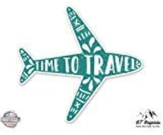 Time to Travel Cute Airplane - 3" Vinyl Sticker - for Car Laptop I-Pad Phone Helmet Hard Hat - Waterproof Decal