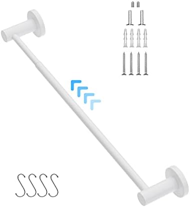 Adjustable 16 to 27.6 Inch Single Towel Bar, iMomwee Oil Rubbed White Finished Stainless Steel Bath Towel Holder, Wall Mounted Towel Rail for Bathroom Kitchen Washroom, 1" Diameter Towel Rod with Hook