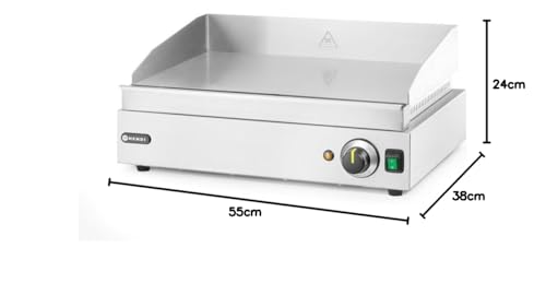 HENDI Grillplatte, Entnehmbare Festtschublade, Temperatur bis 300°C regelbar, glatte Ausführung, Elektrogrill, Tischgrill, Gastrogrill, 230V, 2400W, 550x380x(H)240mm, Edelstahl 18/0