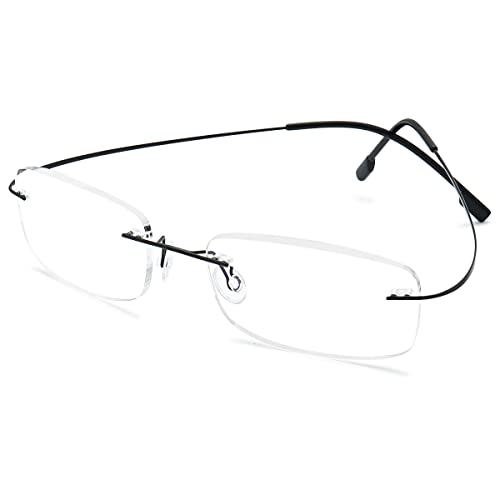 KOOSUFA Rimless Alloy Reading Glasses - Hingeless Lightweight Readers for Men and Women Black +3.0, 1x Black