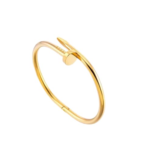 18K Gold Plated Nail Bracelet, Stainless Steel, Adjustable Style, 7.5 inches