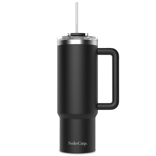 SoleCup. 30oz Travel Mug with Handle, Lid and Two Straws, Drinks Stay Hot for 8 Hours and Cold for 24 Hours