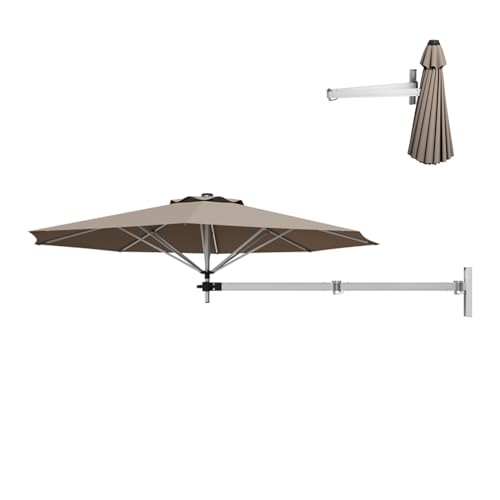 RELAX4LIFE Sonnenschirm Wandmontage, Wandschirm für Balkon Ø250 cm, Ampelschirm, Balkonschirm, Gartenschirm, Marktschirm, Terrassenschirm, Aluminium (Braun)