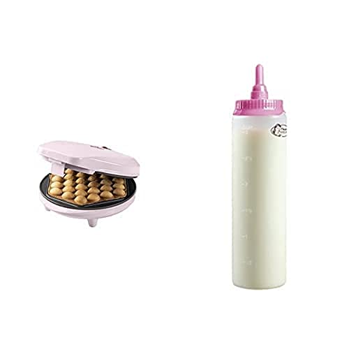 Bestron Bubble Waffeleisen & Teigflasche mit Skala, 700ml, Vorteilspaket ideal für Kindergeburstage, Ostern oder Weihnachten, 700 Watt, Farbe: Rosa & Weiß