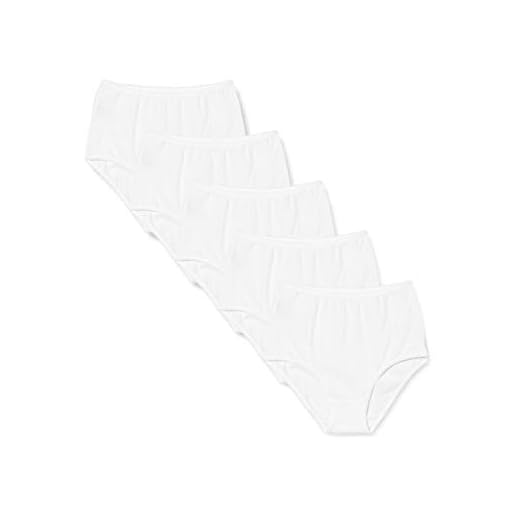 IRIS & LILLY Braguita de Talle Alto Algodón para Mujer, Pack de 5, Blanco (White), Medium