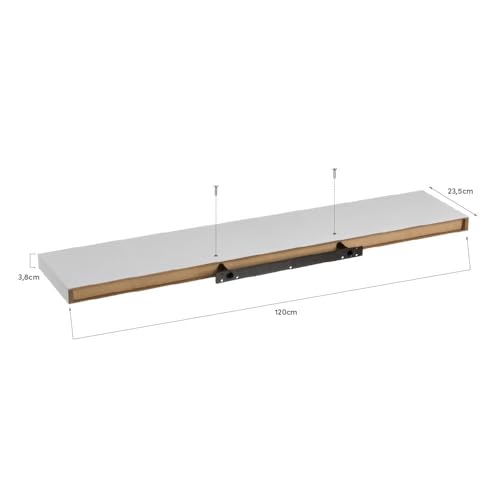 Miniatura 3 de Lolahome Estante De Pared Flotante De Madera Mdf Blanco Decorativo,Balda De Pared,De 23x120 Cm Para Salón, Cocina, Oficina, Dormitorio,Resistente