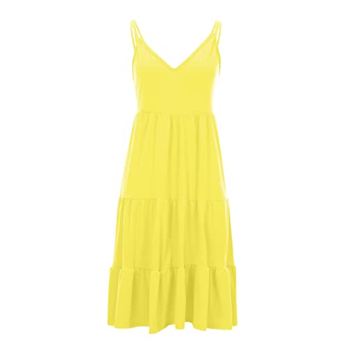 Womens Summer Boho Dress 2023 A-Line Sleeveless Solid Gradient Round Neck Beach Maxi Loose Flowy Pleated Sundresses #TOP4