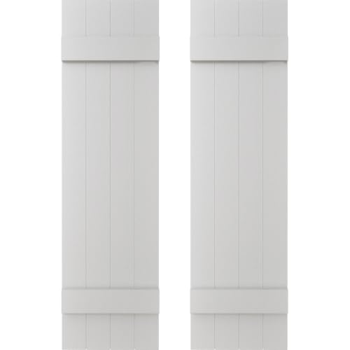 Builders Edge 14 in. W x 33 in. H, Custom Four Board Joined (2 Batten), Board-n-Batten Shutters, Includes Matching Installation Spikes (Per Pair), 001 - White