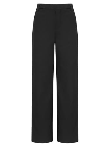 YEAHDOR Kids Boys Plain Pull on Dress Pants School Uniform Pants Formal Suit Trousers Elastic Waistband Straight Pants3