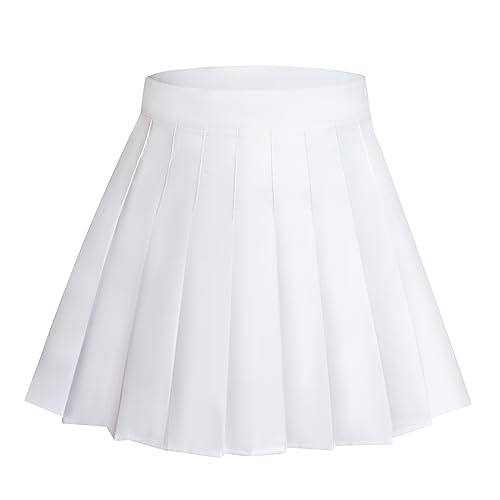 Rbenxia Womens Girl High Waisted Pleated Skirt A-Line Mini Skirt School Uniform Skater Tennis Skirts with Lining Shorts (White, Medium)