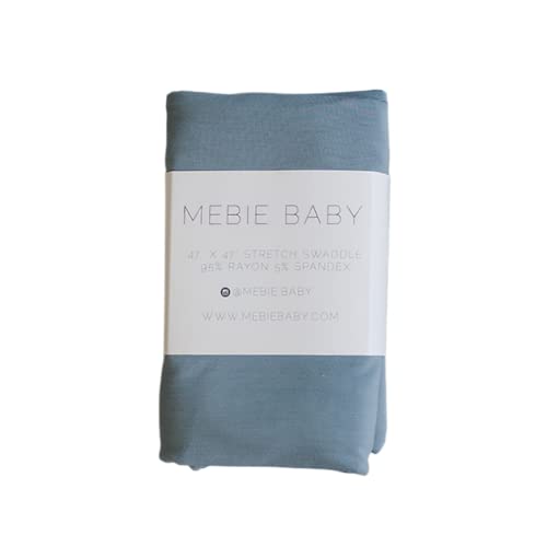 Image of Mebie Baby Dusty Blue Stretch Swaddle Blanket, Modern and Neutral Baby Blanket for Newborns (0-3 Months), Comfy Wrap, Baby Essentials & Gifts (47" x 47")