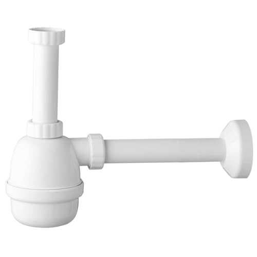 Schläfer 4395300 | Sifone Universale a Fiasco per Lavelli a 1 vasca 11/2 - Uscita Diam 40mm x L. 250 mm, Entrata da L. 130 mm, Scarico Lavandino Autopulente in PP ad un Bacino con Rosone, Bianco