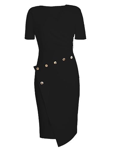 Image of Lrady Women's Deep V Neck Casual Work Bodycon Cocktail Party Pencil Midi Dress