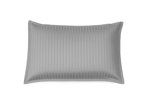 Image of Cotton Solid Striped Pillow Covers | Ultrasoft Breathable Envelope Closure| Pack of 2 Pillow Covers Standard Size (Wine, 27 x 17 Inches) (Grey)