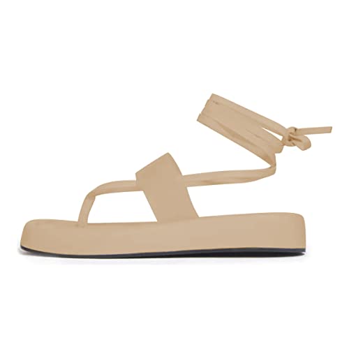 FYS Women Split Toe Platform Sandals Strappy Lace up Wedge Low Heels Casual Outfit Beach Comfy Shoes Size 4-15 US4