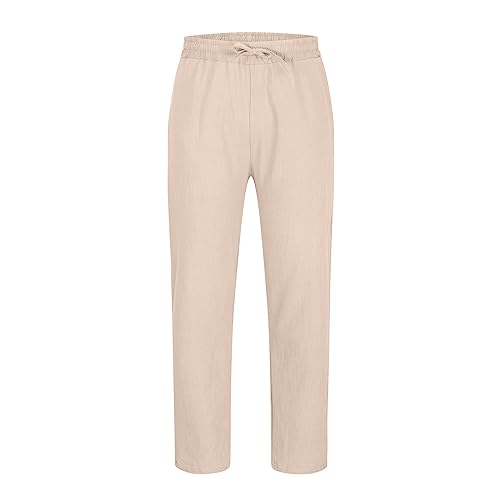 Mens Casual Cotton Linen Pants Fashion Stretch Waist Drawstring Straight Leg Pant Relaxed Fit Lightweight Yoga Pants2