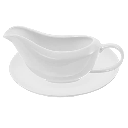 GLEAVI 1 Set Ceramic Gravy Boat with Saucer Dripless Sauce Dispenser for Hot Cold Gravies Salad Dressings Broth Easy Clean Maintain Housewarming and Special Occasions