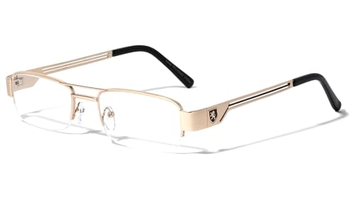Dweebzilla Khan Slim Half Rim Rectangular Luxury Eyeglasses Clear Lenses (Gold & Black Frame, Clear Lenses)