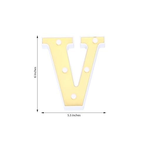 Image of Efavormart 6 inch Gold Marquee Letter V, Mirror Front Warm White LED Light Up 3D Sign, Battery Operated 72H Glow for Wedding Party & Wall Decor