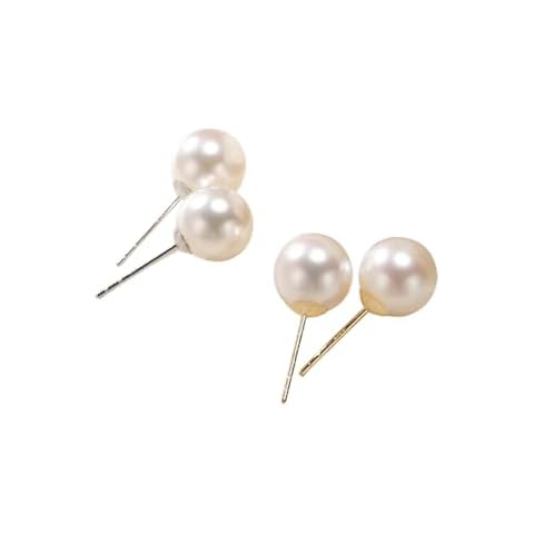 ERLOSYA Faux Pearl Stud Earrings 2 Pairs, Sterling Silver Hypoallergenic Earring Set for Women Men, Plated Gold S925 Silver Big Round Pearl Earrings (A pair/12mm) Cover