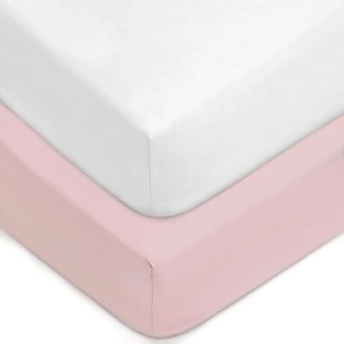Image of American Baby Company 2 Pack Fitted Crib Sheets 52" x 28" - Ultra Soft Microfiber Crib and Toddler Bed Sheets, White/Pink, Neutral for Boys & Girls