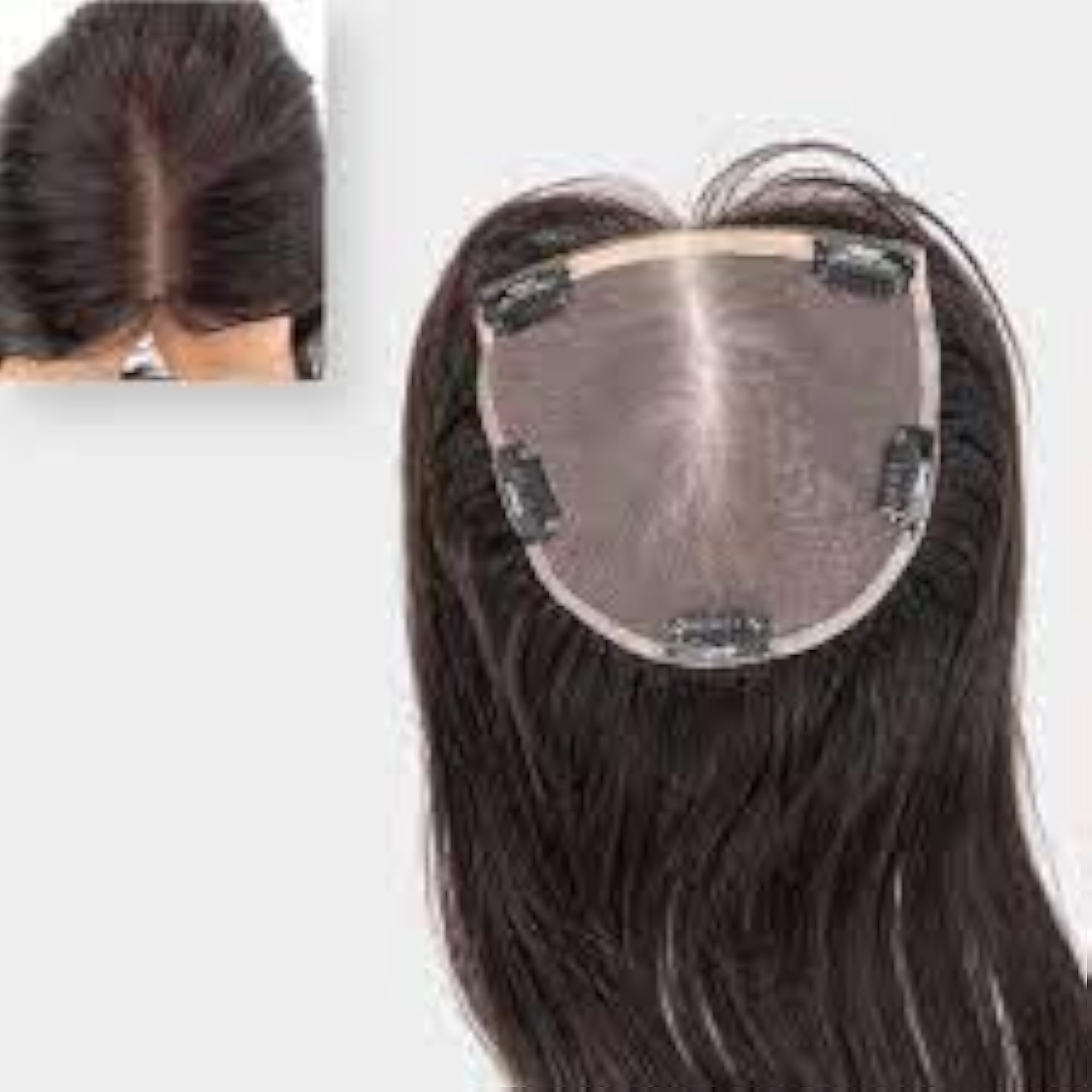 Black Hair Topper Extension, 18 Inch, 5 Clips