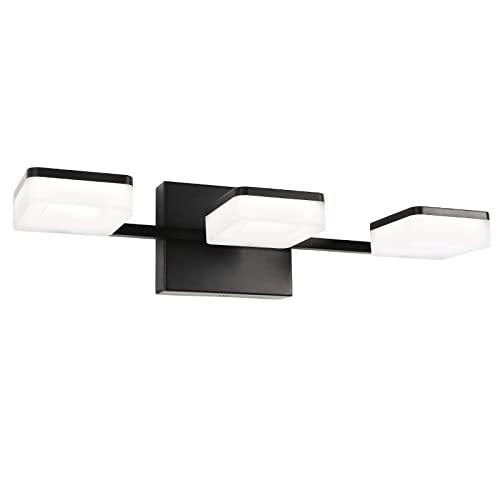 3 Lights LED Bathroom Vanity Lights, Acrylic Modern Wall Mount Lighting, LED Bathroom Wall Lighting Fixtures Over Mirror, 21W, 2509LM, 10%-100%, SCR Dimming 5000K (Natural White Light) - Black