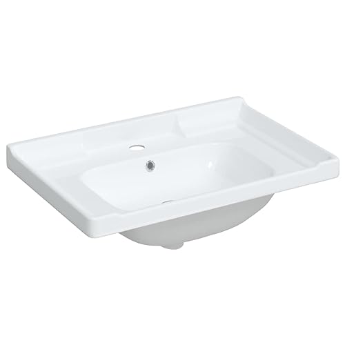Lavabo cerámico empotrable rectangular blanco de 71 cm con rebosadero integrado 4