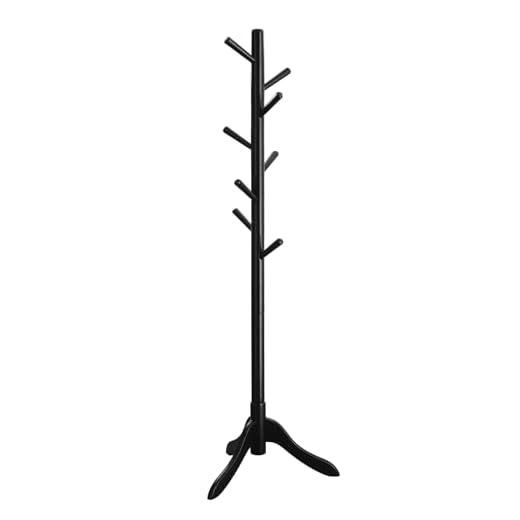Perchero de Pie de Madera Maciza en Forma de Árbol, 8 Ganchos, 3 Alturas Ajustables, para Ropa, Sombrero y Bolso, para Salón, Dormitorio y Oficina, Negro RCR001B01
