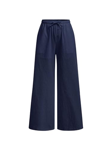 Image of SHENHE Girl's Linen Low Waisted Drawstring Button Front Loose Long Pants Casual Boho Trousers