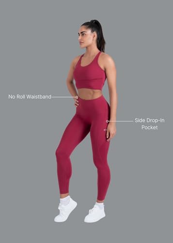 Image of STRCH Nylon High Waist No-Roll Leggings for Women- Secure fit, Leggings for Gym, Yoga, Running, Super Stretch, Sweat-Wicking, Lightweight, Breathable, Wrinkle Free, No-roll Waist Band.