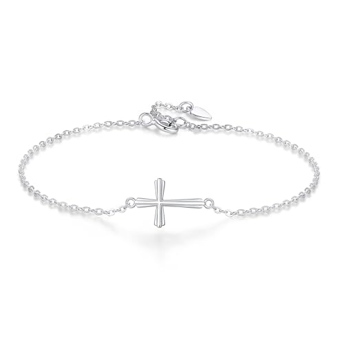 GAVU Bracelet Croix Argent Femme, Bracelet Argent 925 Femme, Cadeau pour Elle