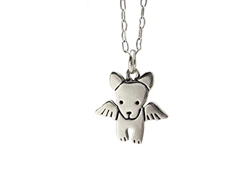Sterling Silver Angel Dog Necklace on 16 18 20 Inch Adjustable Sterling Chain Memorial Charm for Women and Girls