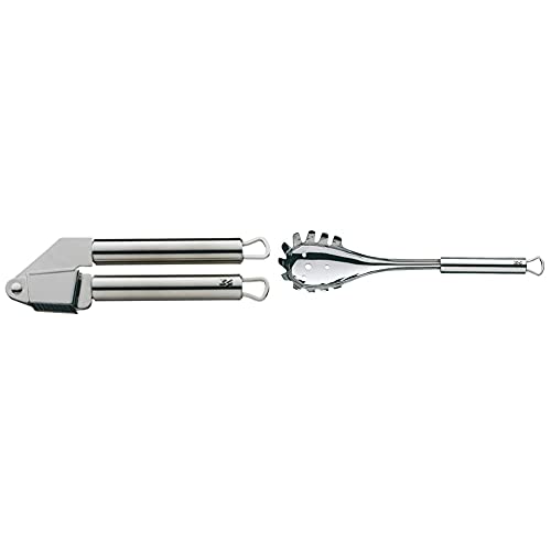 WMF Profi Plus Knoblauchpresse 17,5 cm, Cromargan Edelstahl teilmattiert, spülmaschinengeeignet & Profi Plus Spaghettilöffel 32 cm, Cromargan Edelstahl teilmattiert