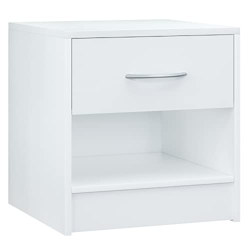 CASARIA® Mesita de Noche 41x39x28cm Mesa Auxiliar Cajón Compartimento Abierto Asa Cómoda Dormitorio Mesilla Salón MDF Mueble Recibidor Blanca