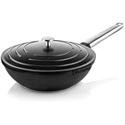 Westinghouse Wok Westinghouse Performance Series Wok con tapa – Sartén Wok de 28 cm apta para inducción, todos los tipos de cocina y horno, mango de acero inoxidable Cool Touch, color negro, WCCW0095028BK