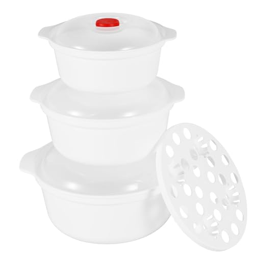 RdjEokf 3 Pack Microwave Bowl with Lids and Handle, 3 Sizes Plastic Microwave Ramen Bowl with Steam Rack, Set Dishwasher Safe for College Dorm, Homestay, Camping,Apartment Essentials