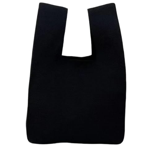 HKYBCF Knot Wrist Bag Handmade Knit Handbag Women Mini Knot Wrist-bag Female Casual Color Wide Tote Bag Reusable Shopping Bag knitted bag(Black)