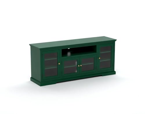 Image of Sheesham Solid Wood TV Cabinet for Living Room | Handcrafted Wooden TV Unit with Storage | Elegant Entertainment Stand for Modern Homes (Glass Tv Cabinet, Green)