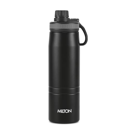 Image of Milton Sparkle 600 Thermosteel Water Bottle with Easy Sip Cap and Handle, 620 ml, Vacuum Insulated Stainless Steel, Hot and Cold, On The Go Bottle for Office College, Black