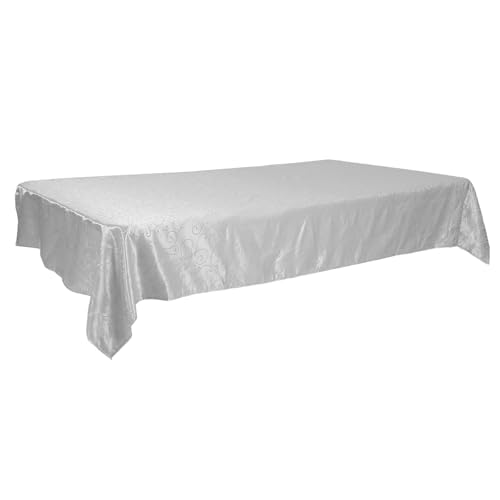 Luxshiny Mantel de Mesa de Poliéster Jacquard en Color Plata, Lavable a Máquina y Reutilizable, Diseño Elegante Rectangular para Brunches y Banquetes