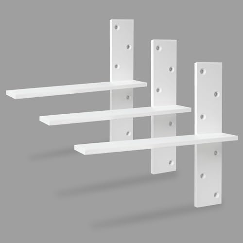 Free Hanging Countertop Support Bracket 12" Lx2.5 W 3 Pack White Heavy Duty Hidden Floating Wall Shelf Bracket 3/8" Thick for Floating Bars,Bench Seats,Vanities