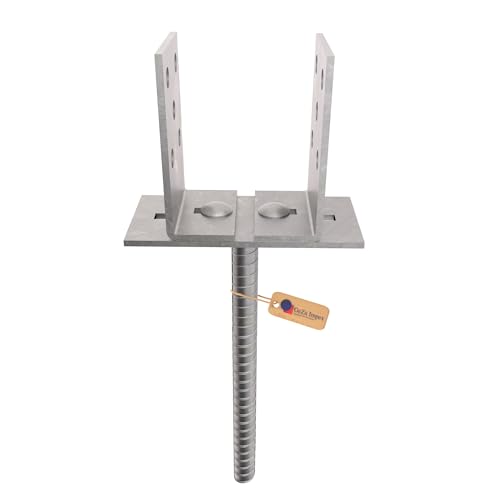 GeZu Impex Support de Poteau U Réglable 400 mm Zinc Électroplaqué Pied De Poteau En U à Sceller Support de Poteau Largeur Réglable Tige d'Ancrage Équerre Type U Ancre de Pied de Clôture