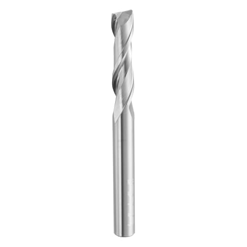 HARFINGTON Spiral Router Bit 6mm Cut Dia 2 Flutes Up Cut End Mill Bits Milling Cutter for Wood Carving Engraving (6mm Shank 25mm Cut Length 63mm Long 30 Degree Helix HRC44-46)