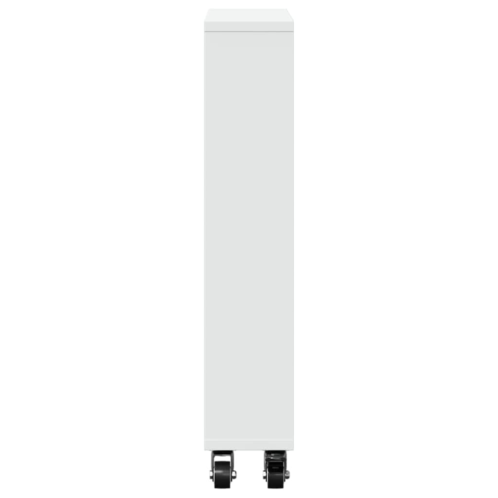 Carro de almacenamiento estrecho blanco, 48 x 13 x 68 cm, de material de madera, con ruedas con frenos, carrito auxiliar versátil para cocina, baño, oficina