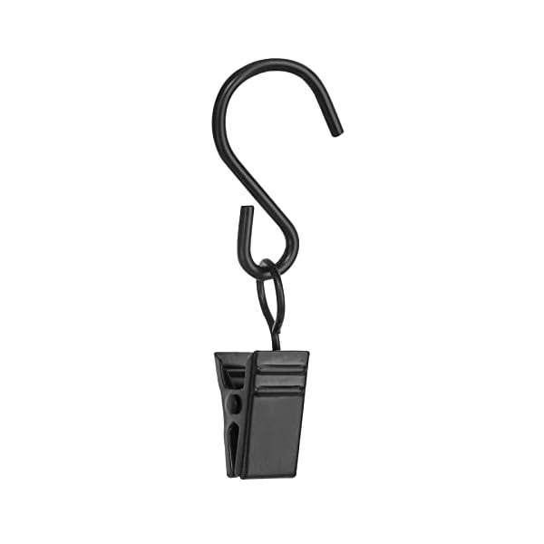 40 pcs curtain clips with s hooks for outdoor string lights, this stainless steel s hooks with clips also work clips, rv awning light clips and gutter light clips (black)