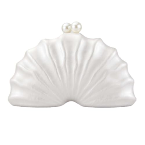 GBWYI Bolso de mano acrílico con forma de concha de lujo para mujer, bolso de noche de acrílico con cadena única, bolso de hombro para boda, fiesta, Blanco