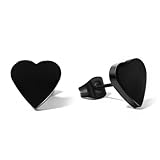 TGNEL Black Heart Mens Earrings Pure Titanium Earrings for Men Sensitive Ears, Fashion Titanium Stud Earrings for Father Brother