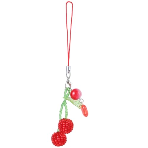 Sweet Beaded Cherries Pendant Phone Straps Bag Charm Key Decoration Chain