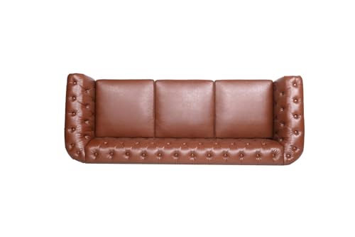 Image of WOODEN WORLD Modern & Classic Leather Sofa Set - Luxurious Comfort, Stylish Design, and Durable Build (Brown, 3 Seater)
